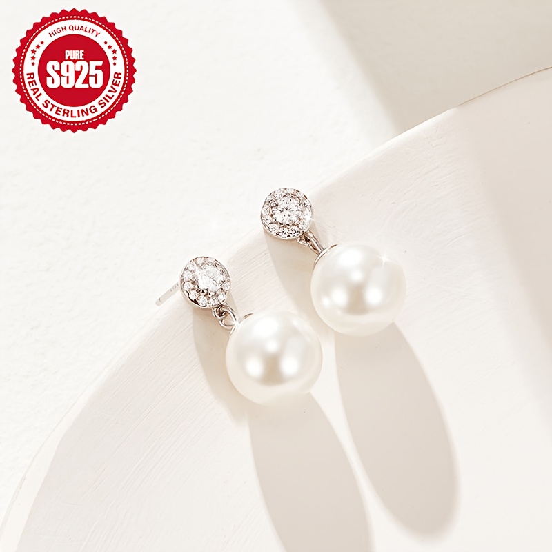 925 Sterling Silver Sparkling Stud Earrings with Zirconia Accents